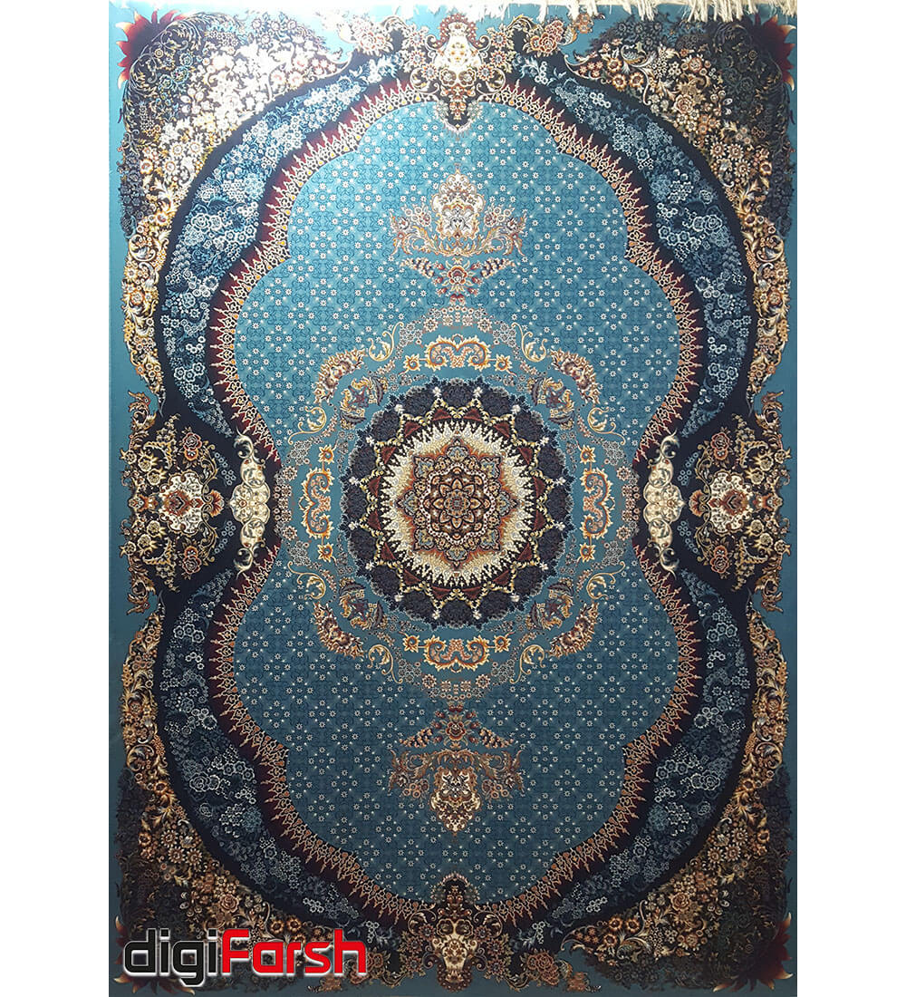 فرش ماشینی کاشان طرح 700 شانه نیاوران زمینه آبی کد 700600