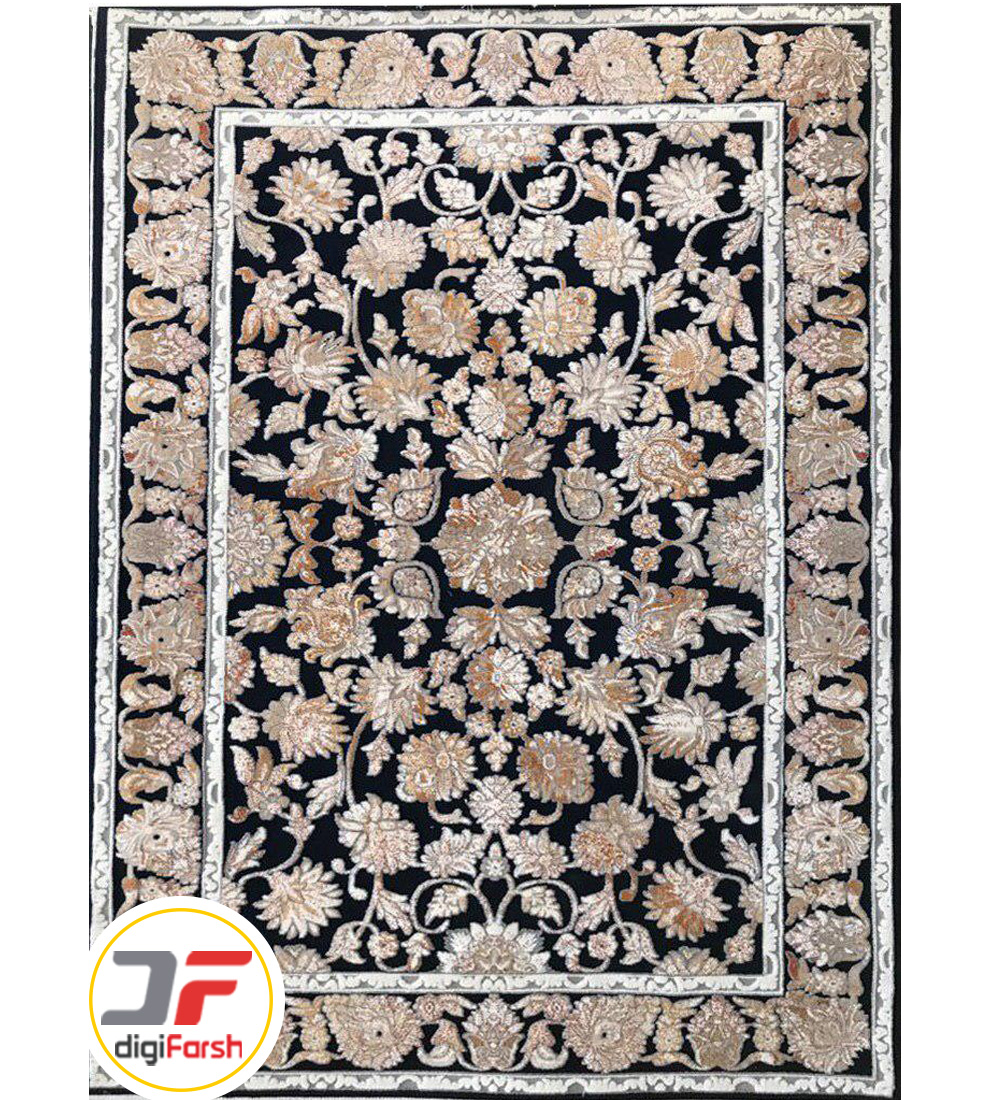 فرش وینتیج (کهنه نما) طرح افشان زمینه مشکی کد 53904