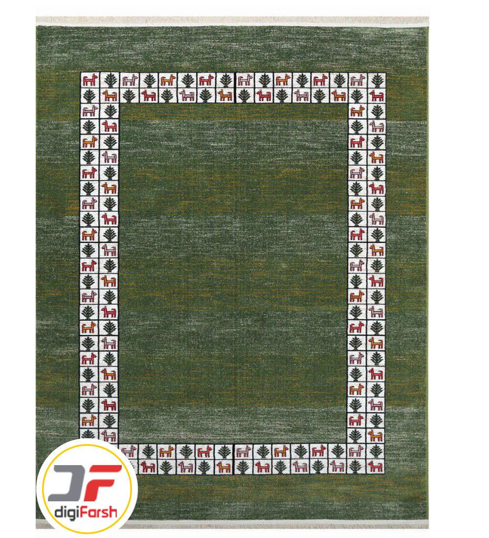 فرش ماشینی طرح وینتیج کاشان زمینه سبز کد 53687