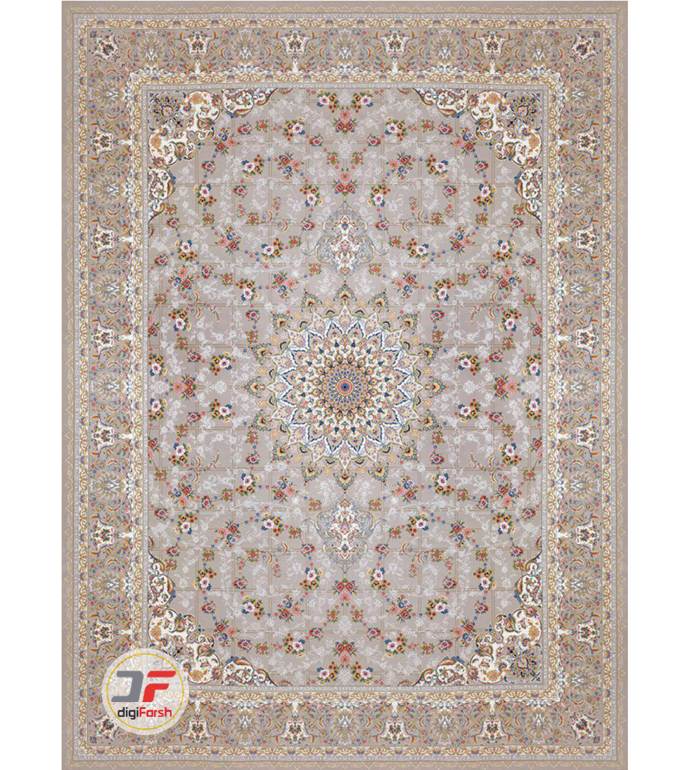 فرش 1200 شانه کلاسیک کاشان طرح گل برجسته زمینه نقره ای کد 521215114