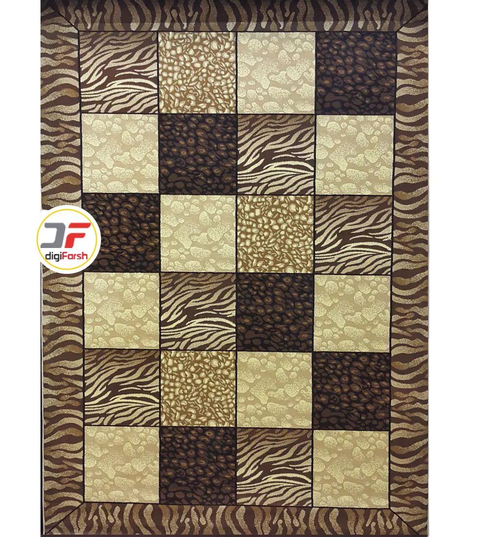 فرش سه بعدی کاشان - طرح شطرنجی زمینه کرم کد 1228