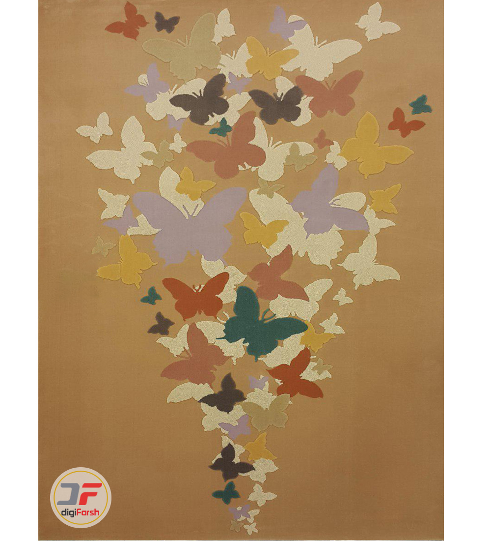 فرش گل برجسته بزرگمهر طرح پروانه زمینه بژ کد 521011612