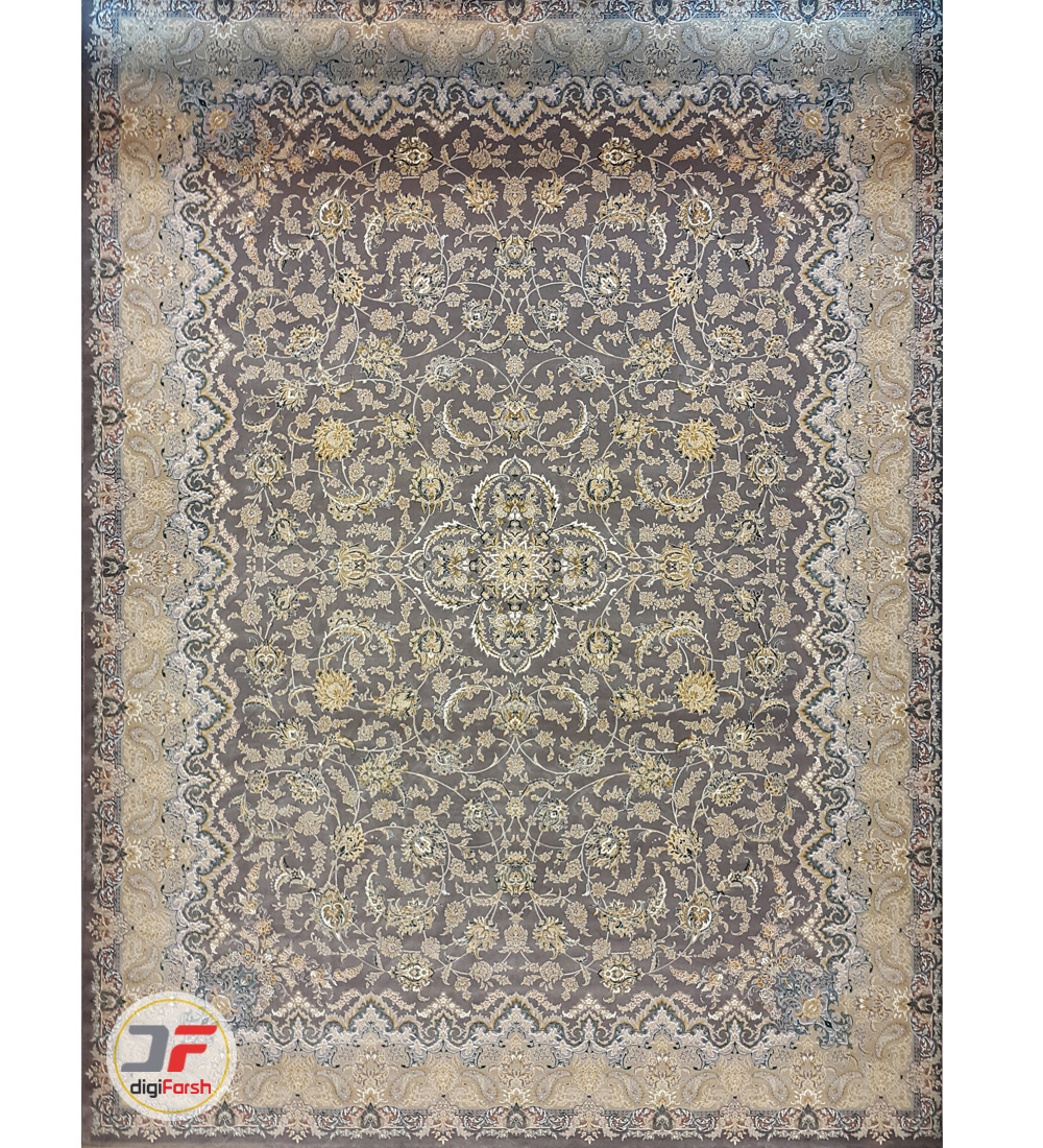 فرش بزرگمهر طرح افشان گل برجسته زمینه خاکستری کد 521011608