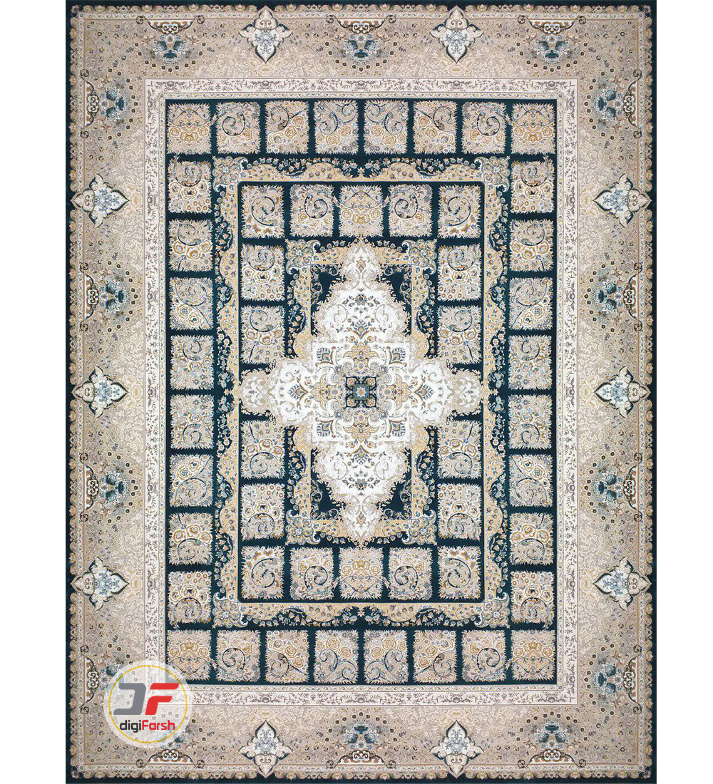فرش خشتی بزرگمهر طرح گل برجسته زمینه سبز کد 521011611