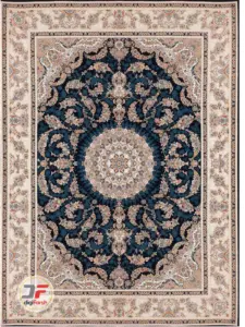 فرش بزرگمهر 1200 شانه - طرح گل برجسته زمینه سرمه ای کد 15119