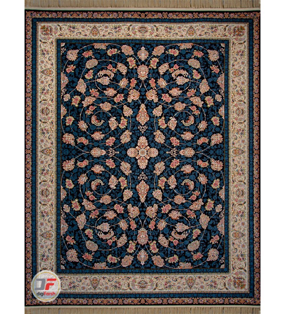 فرش 1200 شانه کاشان طرح افشان سرمه گل برجسته کد 221219