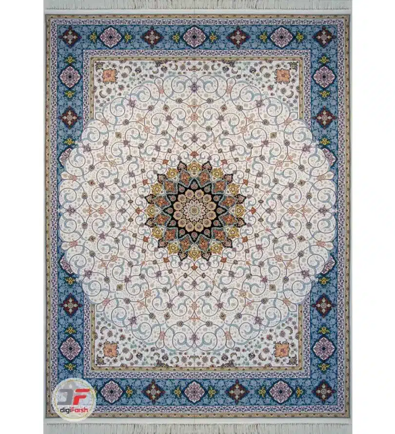 فرش 1200 شانه گل برجسته جدید کاشان کد 221237 زمینه سرمه ای و کرم| فرش 1200 شانه جدید گل برجسته کاشان