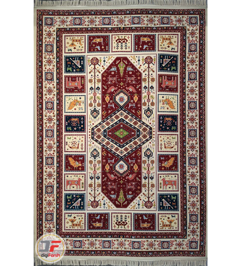 فرش سنتی ماشینی کاشان طرح الیماه زمینه کرم کد 2270804