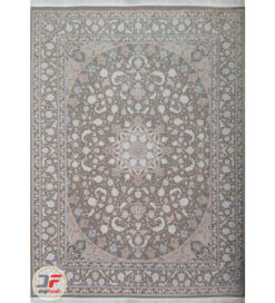 فرش ماشینی کاشان طرح نائین اصفهان گردویی | 1200 شانه گل برجسته کد 221279