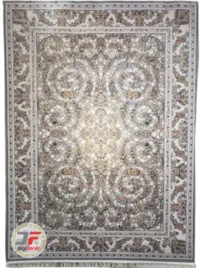 فرش ماشینی پامچال طرح گل گندمی طوسی - فرش 1200 شانه کاشان کد 231263
