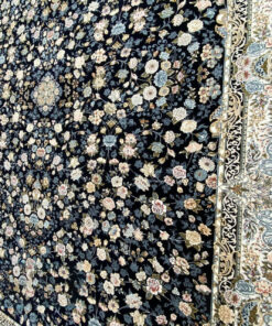 فرش ماشینی پامچال طرح افشان زمینه مشکی | 1200 شانه گل برجسته کد 231248