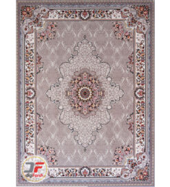 فرش ماشینی شاهرخ طرح آماندا نقره ای - فرش 700 شانه زمینه روشن کد 387016