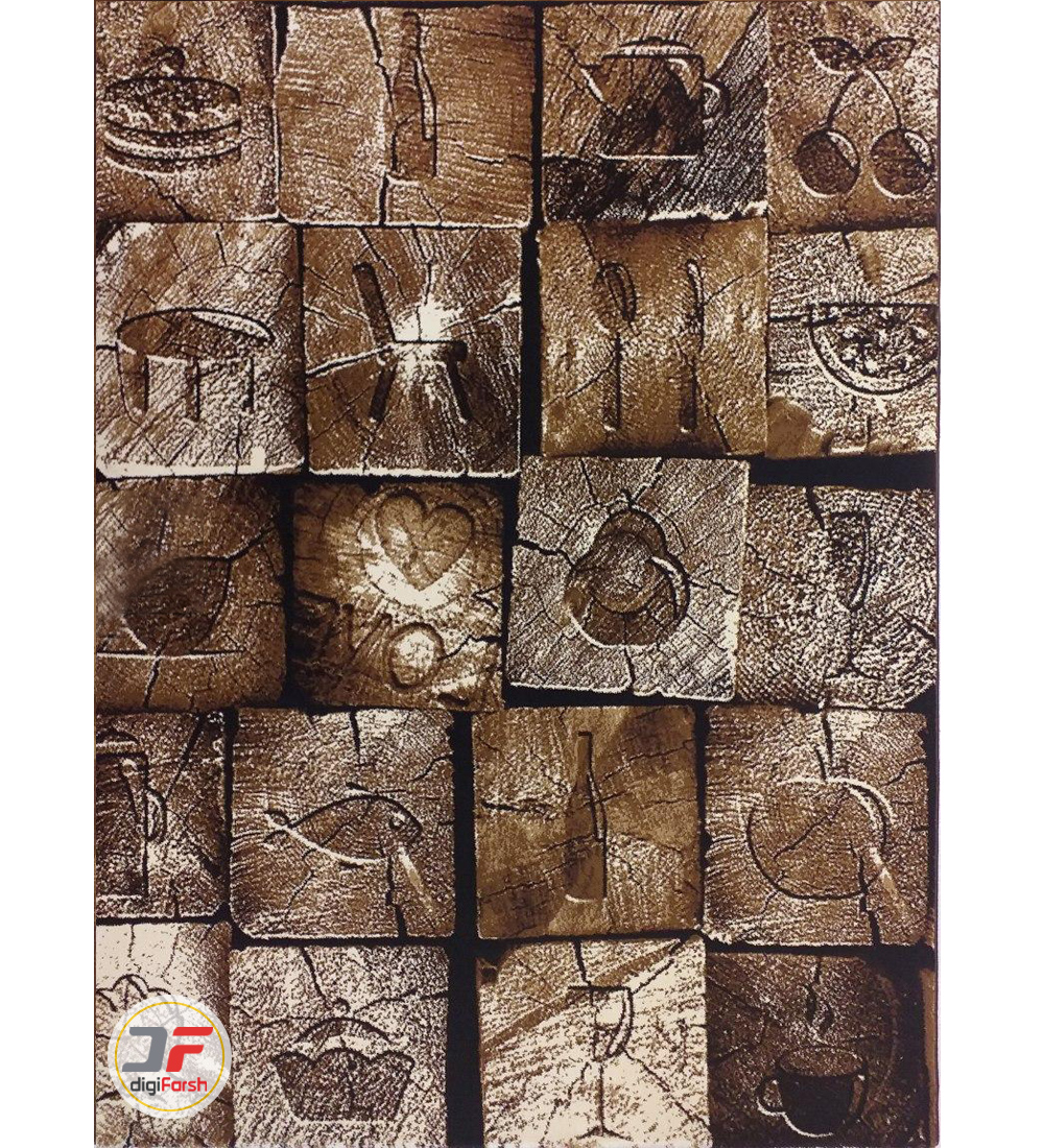 فرش سه بعدی طرح خشتی چوبی 320 شانه بزرگمهر کاشان تراکم 1400 کد 16041