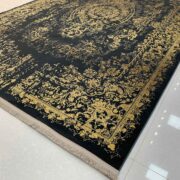 فرش ماشینی مدرن کاشان زمینه سرمه ای طلایی وینتیج کد 31-143