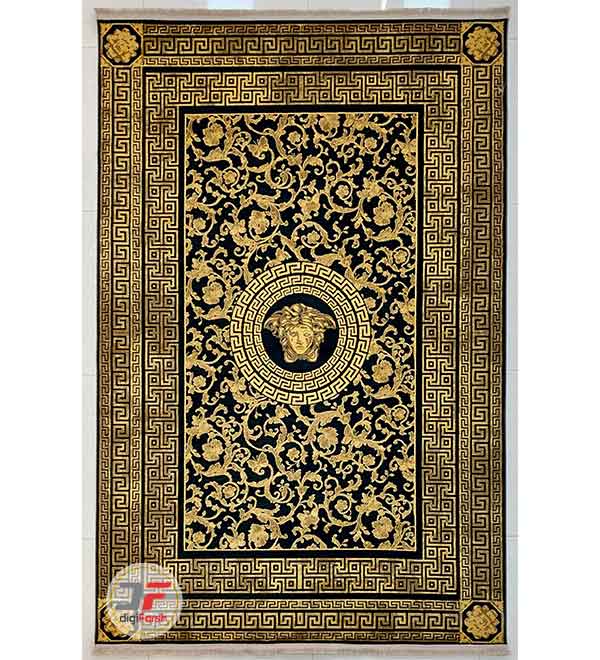 فرش مدرن و گل برجسته طرح وینتیج زمینه طلایی مشکی کد 32-168