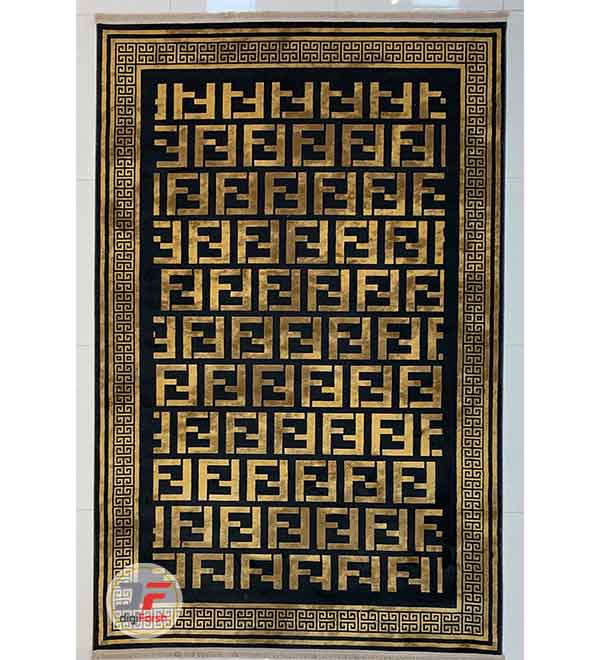 فرش ماشینی طرح پتینه مدرن و فانتزی زمینه طلایی مشکی با کد 31-196