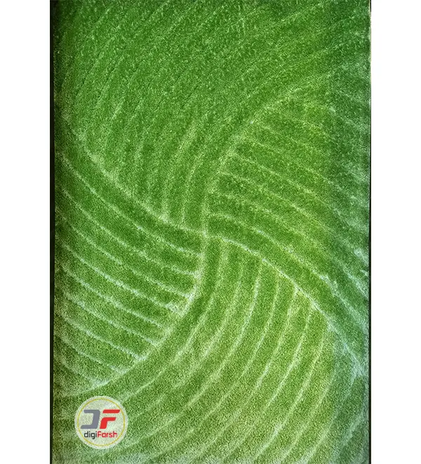 فرش پرز بلند شگی طرح سه بعدی زمینه سبز کد 5008