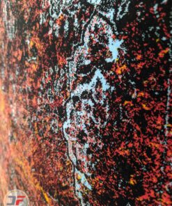 نمای نزدیک فرش فانتزی و مدرن طرح پتینه زمینه نارنجی مشکی کد 21-862