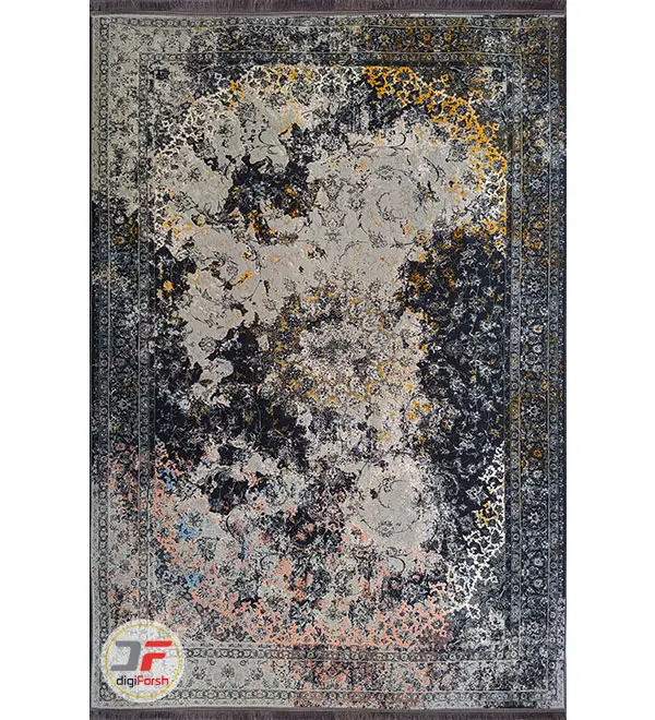 فرش ماشینی مدرن فانتزی طرح کهنه نما گل برجسته زمینه طوسی کرم کد 13-806