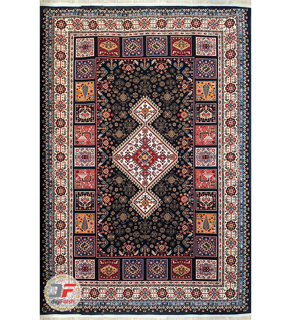 فرش سنتی ماشینی طرح دستباف زمینه مشکی کد 102