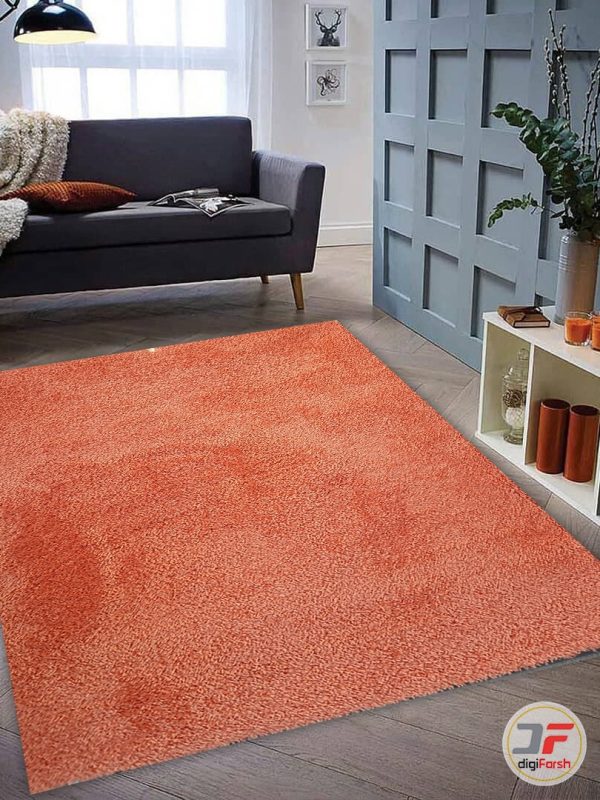نمای دکوراسیون فرش ماشینی فانتزی شگی فلوکاتی زمینه نارنجی کد 11