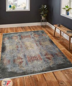 نمای دکور فرش ماشینی مدرن طرح وینتیج طوسی مشکی کد 20