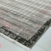 فرش ماشینی ارزان گل برجسته مدرن وینتیج زمینه طوسی کرم کد 922