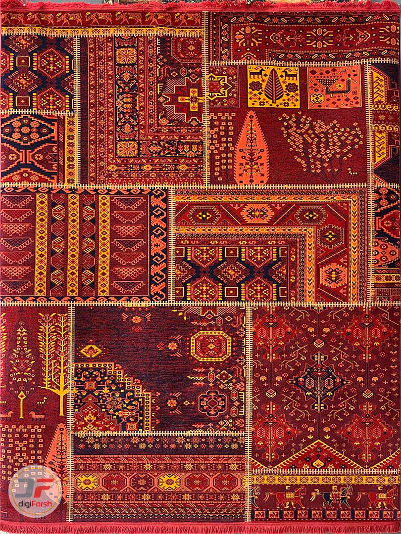 فرش ماشینی طرح دستبافت و سنتی زمینه لاکی کد 340z