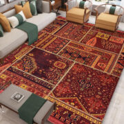 فرش ماشینی طرح دستبافت و سنتی زمینه لاکی کد 340z
