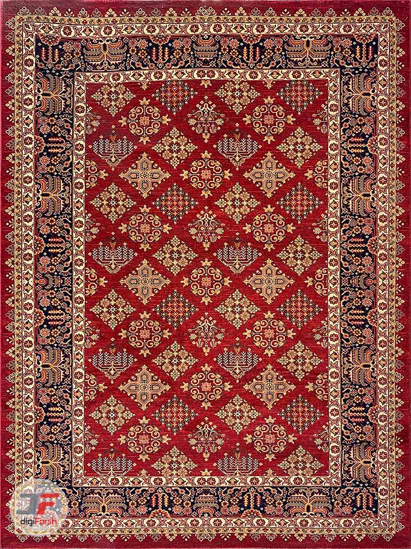 فرش ماشینی طرح سنتی و دستباف زمینه لاکی کد 8024