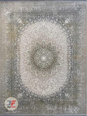فرش کلاسیک 1200 شانه گل برجسته زمینه نقره ای طرح وینا