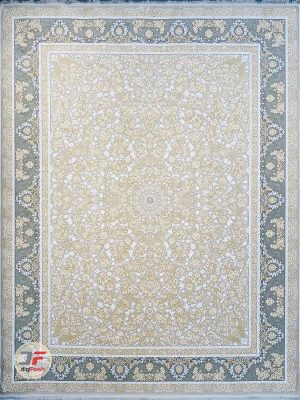 فرش ماشینی کلاسیک 1200 شانه گل برجسته زمینه نقره ای طرح پارلا