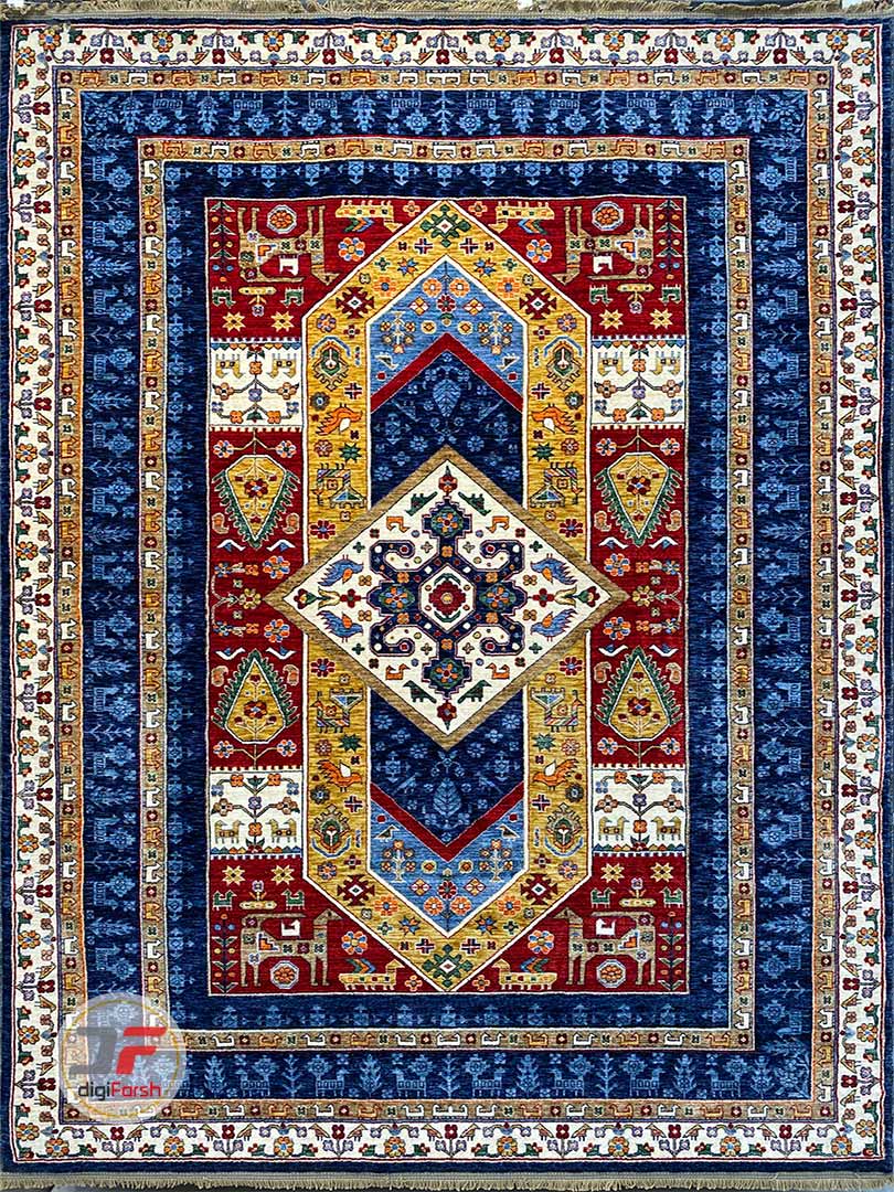 فرش طرح سنتی و دستبافت ماهان سرمه ای کد 2011