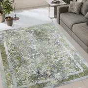 فرش ماشینی 1200 شانه طرح لعیا زمینه فیلی سبز