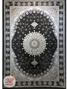 فرش ماشینی قیطران طرح الهه زغالی - 1200 شانه گل برجسته کاشان کد 461257